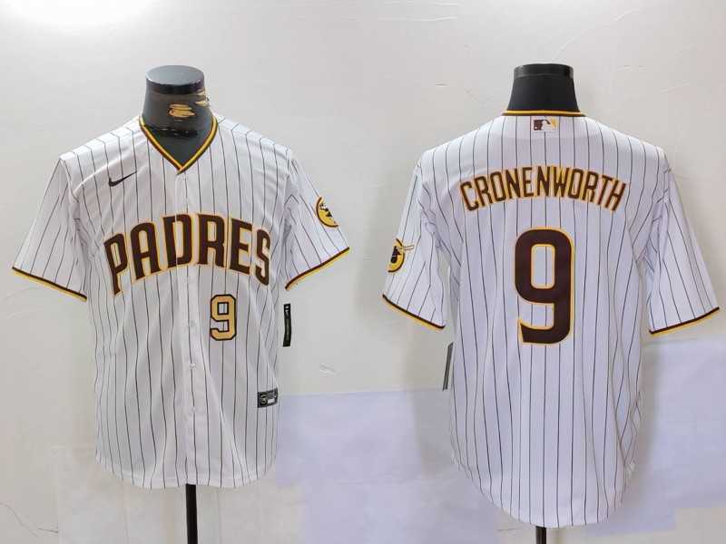 Mens San Diego Padres #9 Jake Cronenworth White Team Logo Stitched MLB Cool Base Nike Jerseys